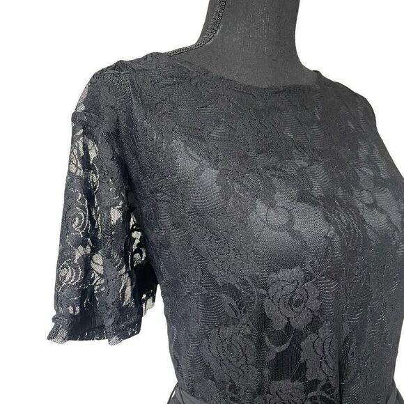 Nemidor Black Lace and Chiffon A-Line Dress L0139 - Picture 2 of 7